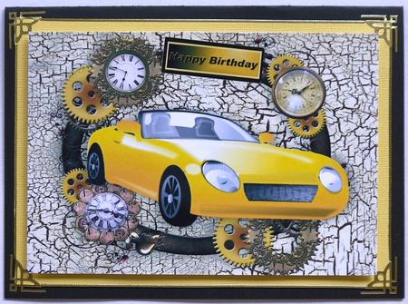 Steampunk Frame with Yellow Sports Car A4 by Margaret Dittmann