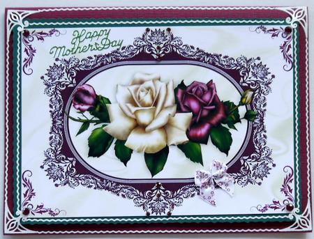 Red and Cream Roses in Ornate Frame A4 by Margaret Dittmann