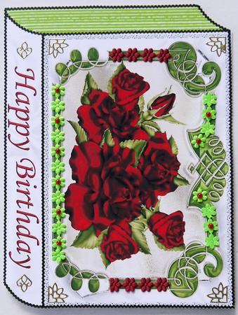 Beautiful Red Roses in Ornate Frame Folded Book by Margaret Dittmann