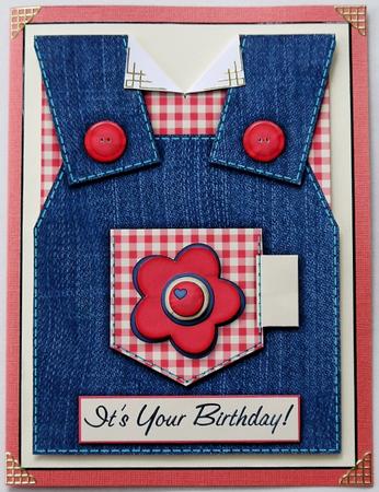 Country Overalls Denim Pink - Its Your Birthday - Card by Margaret Dittmann