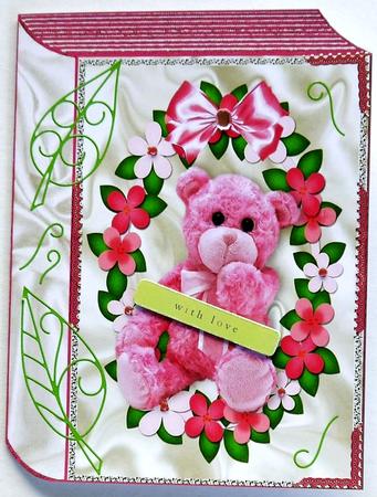Pink Fluffy Teddy in Flower Frame Folded Book by Margaret Dittmann