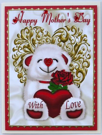 Mothers Day with Love Cuddly White Teddy on a Heart A4 by Margaret Dittmann