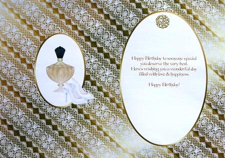 White Lace on Gold with Perfume Bottle Is by Margaret Dittmann