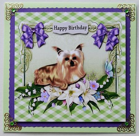 Cute Yorkie with Flowers and Butterflies by Margaret Dittmann
