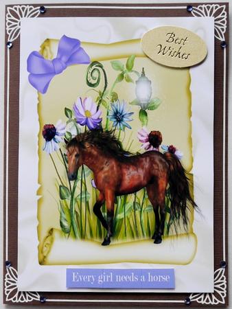 Beautiful Brown Horse with Flowers on a Scroll A4 by Margaret Dittmann