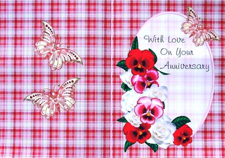 Pink Pansy and Butterfly Anniversary Insert by Margaret Dittmann