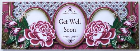 Cerise Rose Get Well Soon Large Dl Decoupage Card Kit by Margaret Dittmann