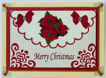Red Poinsettias & Red Bows on Scalloped Envelope A4 by Margaret Dittmann