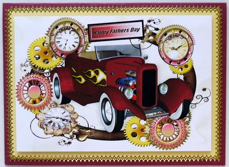 1932 Red Roadster in Steampunk Frame for Dad A4 by Margaret Dittmann