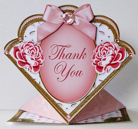 Pink Roses Thank You Scallop Spring Card by Margaret Dittmann