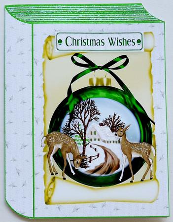 Beautiful Christmas Scene with Deers in Green Folded Book by Margaret Dittmann
