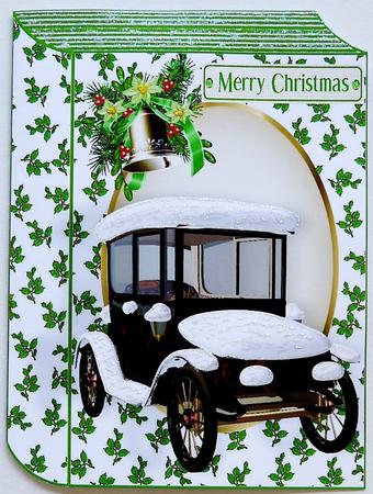 Vintage Car with Snow in Oval Frame Folded Book by Margaret Dittmann