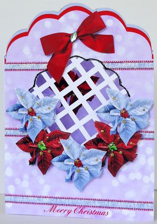 Blue & Red Poinsettias Scalloped Trellis/aperture Card Kit by Margaret Dittmann