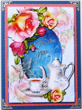 Blue & White Teapot & Roses + Extra Decoupage Frame by Margaret Dittmann