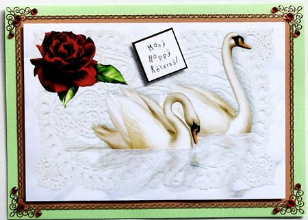Pretty Red Rose on Lace with Swans A4 by Margaret Dittmann