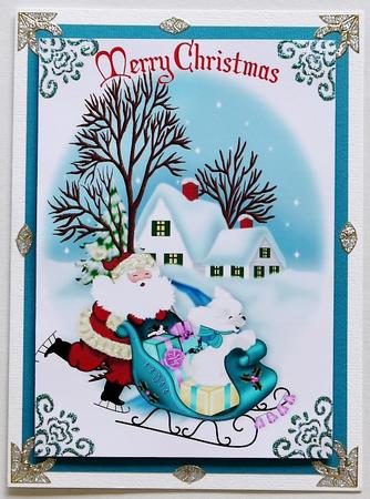 Here Comes Santa with His Sleigh in Snow Scene A4 by Margaret Dittmann