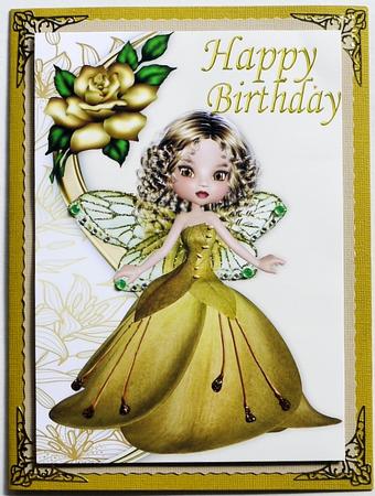 Fairie in Gold with Gold Rose A4 by Margaret Dittmann