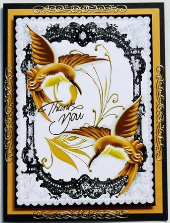 Beautiful Gold Humming Birds in Lace Frame A4 by Margaret Dittmann