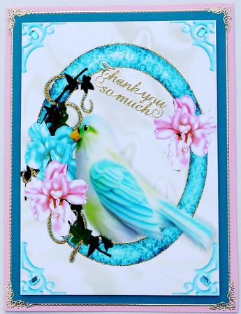 Pretty Blue Bird in Ring of Flowers A4 by Margaret Dittmann