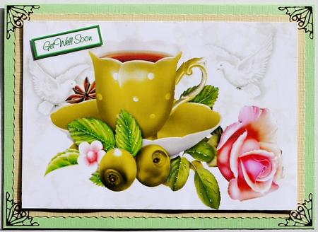 Gold Teacup with Rose and Doves A4 by Margaret Dittmann