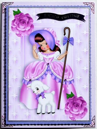 Little Bo Peep with Her Little Lamb with Flowers A4 by Margaret Dittmann