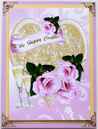 Gold Heart with Pink Flowers and Champers A4 by Margaret Dittmann