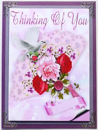 Thinking of You Flower Lace Fan with Dove A4 by Margaret Dittmann