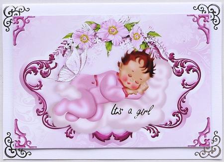 Sleepy Baby Girl on a Pink Cloud with Butterfly A4 by Margaret Dittmann