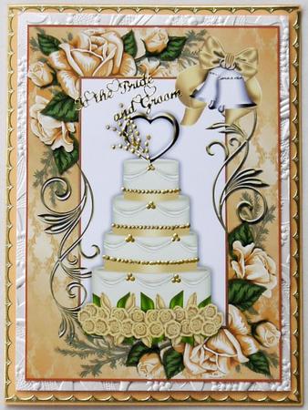 Gold Bells with Pretty Wedding Cake in Rose Frame A4 by Margaret Dittmann