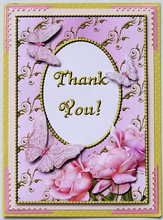 Pink Rose Corner with Butterflies - Thank You by Margaret Dittmann