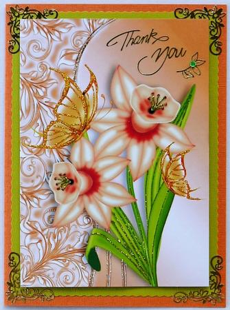 Shades of Spring Orange Daffodils with Butterflies A4 by Margaret Dittmann