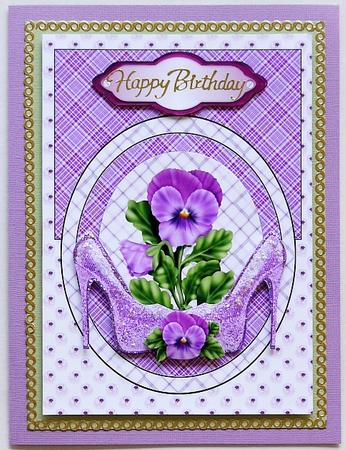 Purple Shoes and Pansy Card Front by Margaret Dittmann
