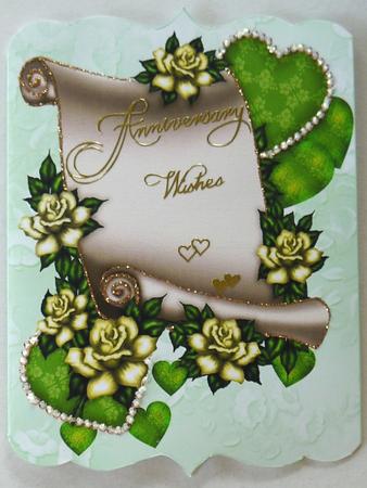 Roses with a Scroll and Hearts on Scalloped Frame by Margaret Dittmann