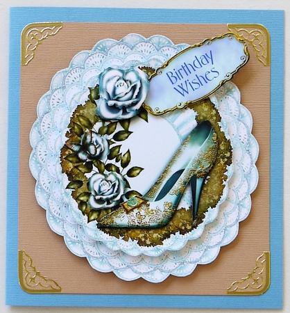 Blue Ornate Shoe, with Roses and Butterflies Rocker Card by Margaret Dittmann