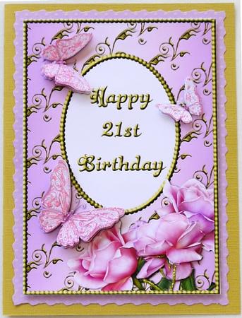 Pink Rose Corner with Butterflies - 21st Birthday by Margaret Dittmann