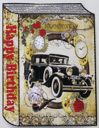 Vintage Car with Red Roses in Steampunk Frame Folded Book by Margaret Dittmann