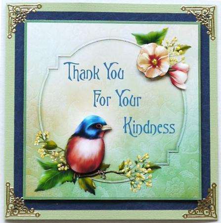 Lazuli Bunting & Flowers 8x8 Decoupage Card - Kindness by Margaret Dittmann