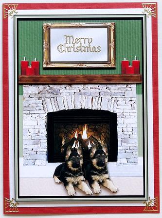 German Shepherd Puppies Fire Place Scene by Margaret Dittmann