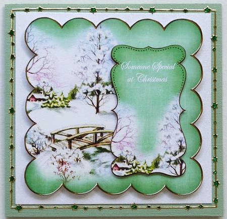 Green Snowscene Someone Special 8in Scallop Topper by Margaret Dittmann