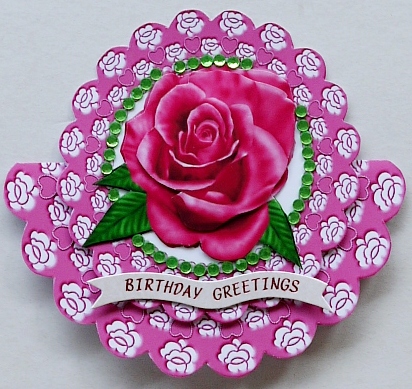 Pretty Pink Rose in Scalloped Lace Rocker Card by Margaret Dittmann