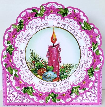 Cerise Candle Happy Christmas 3D Picture Doily C & E Kit by Margaret Dittmann