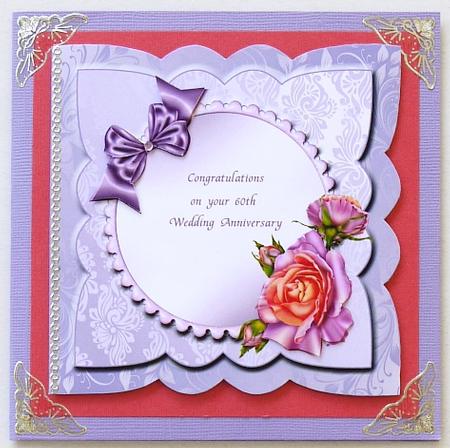 Diamond Wedding Anniversary Card Front with Decoupage by Margaret Dittmann