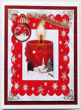 Pretty Candle, & Snow Scene with Bauble in Star Frame A4 by Margaret Dittmann