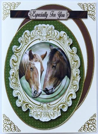 Pair of Horses in Gold Frame Oval Pyramids by Margaret Dittmann