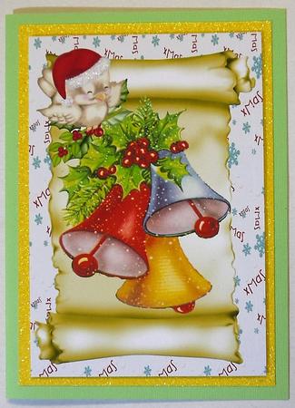 Christmas Bells on a Scroll with Robin by Margaret Dittmann