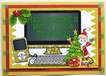 Christmas Gold Glitter Computer with Santa A4 by Margaret Dittmann