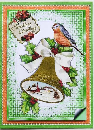 Bell with Snow Scene with Holly & Little Robin A4 by Margaret Dittmann
