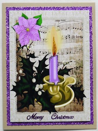 Purple Candle with Purple Ponsettia A4 by Margaret Dittmann
