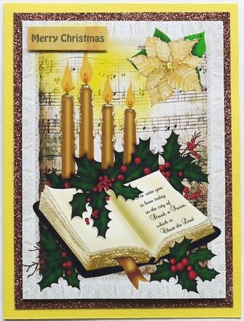Gold Candle with Holly and Poinsettia A4 by Margaret Dittmann