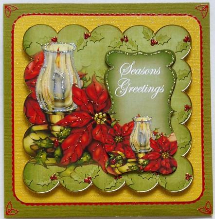 Olive Candle Lantern Seasons Greetings 8in Scallop Topper by Margaret Dittmann